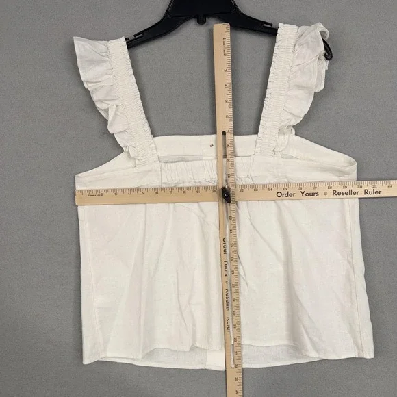 J Crew Shirt Womens Large White Linen Blend Ruffle Strap Button Front Tank - Picture 10 of 13